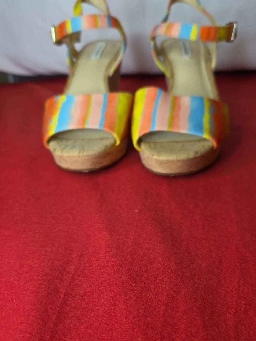 Alex Marie Claramir‎ Rainbow Striped Cork Wedge Sandals - 7M